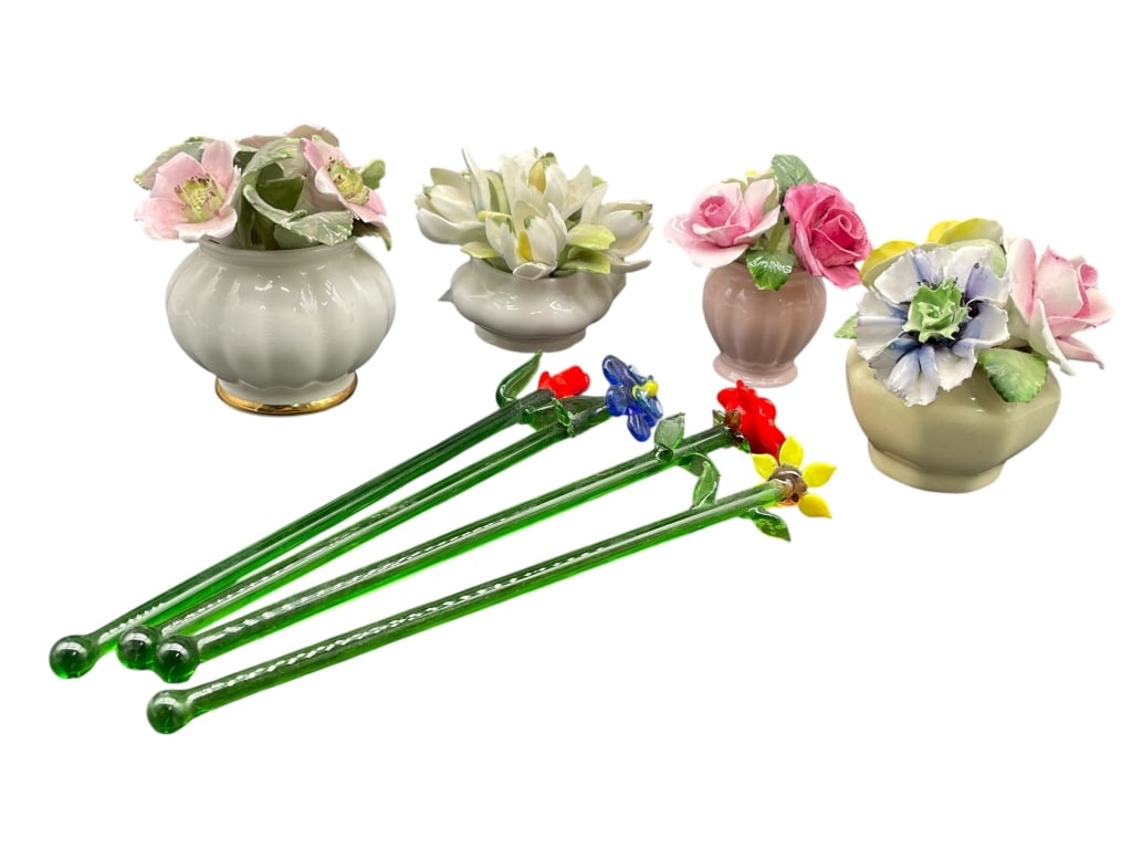 ROYAL ALBERT PORCELAIN FLOWERS W/ SWIZZLE STICKS (1 of 2)