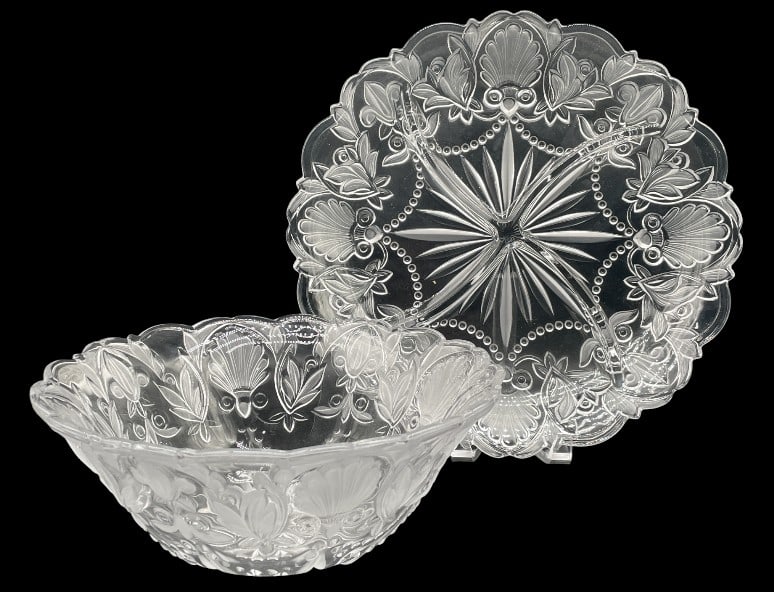 PRESSED GLASS BOWL WITH MATCHING PLATTER (1 of 4)