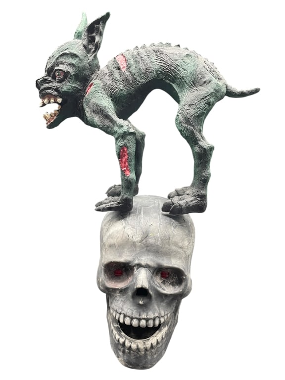 HORROR THEMED ZOMBIE CAT CERAMIC SKULL LIFE SIZE (1 of 8)