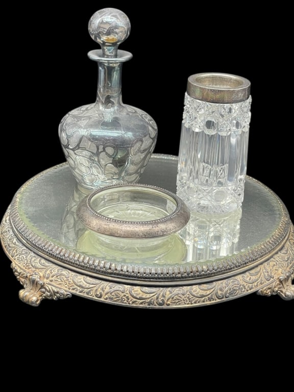 VINTAGE ASSORTED SILVER OVERLAY DRESSER SET (1 of 9)