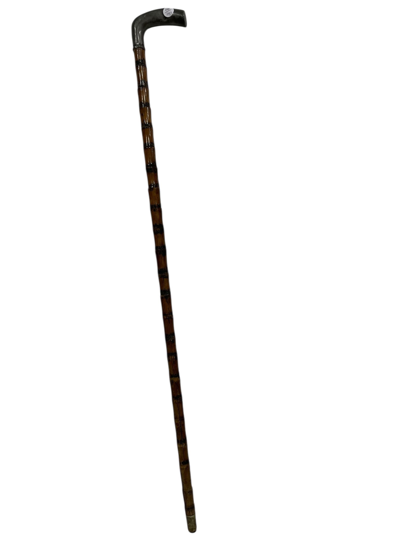 VINTAGE BAMBOO WALKING STICK CANE W PEWTER HANDLE (1 of 2)