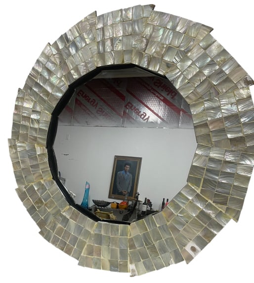 MOTHER-OF-PEARL MOSAIC ROUND WALL MIRROR (1 of 3)