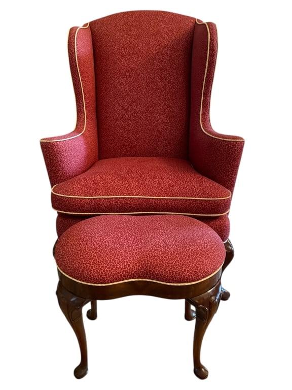 VINTAGE QUEEN ANNE STYLE CHAIR AND OTTOMAN (1 of 12)