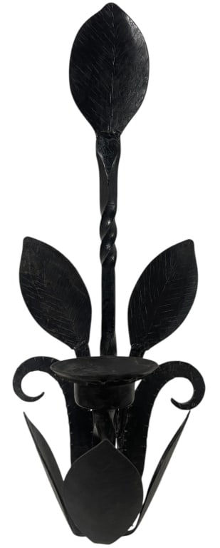 HAND-FORGED BLACK IRON LEAF WALL SCONCE (1 of 3)