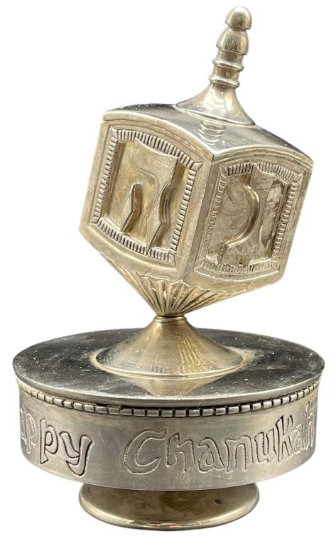 SILVER-PLATED "HAPPY CHANUKAH" MUSICAL DREIDEL (1 of 4)