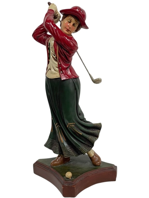 VINTAGE FIGURE OF FEMALE GOLFER IN SWING POSE 29" (1 of 6)