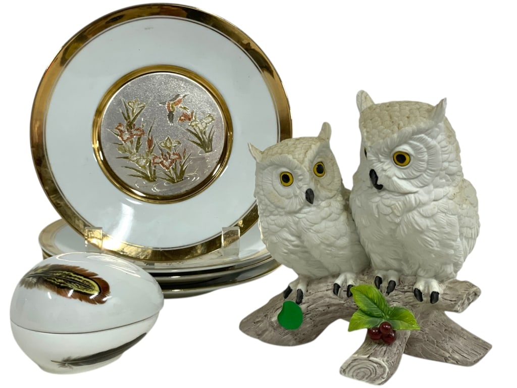 4 CHOKIN PLATES, MOTTAHEDEH BOX & OWL FIGURINE (1 of 12)