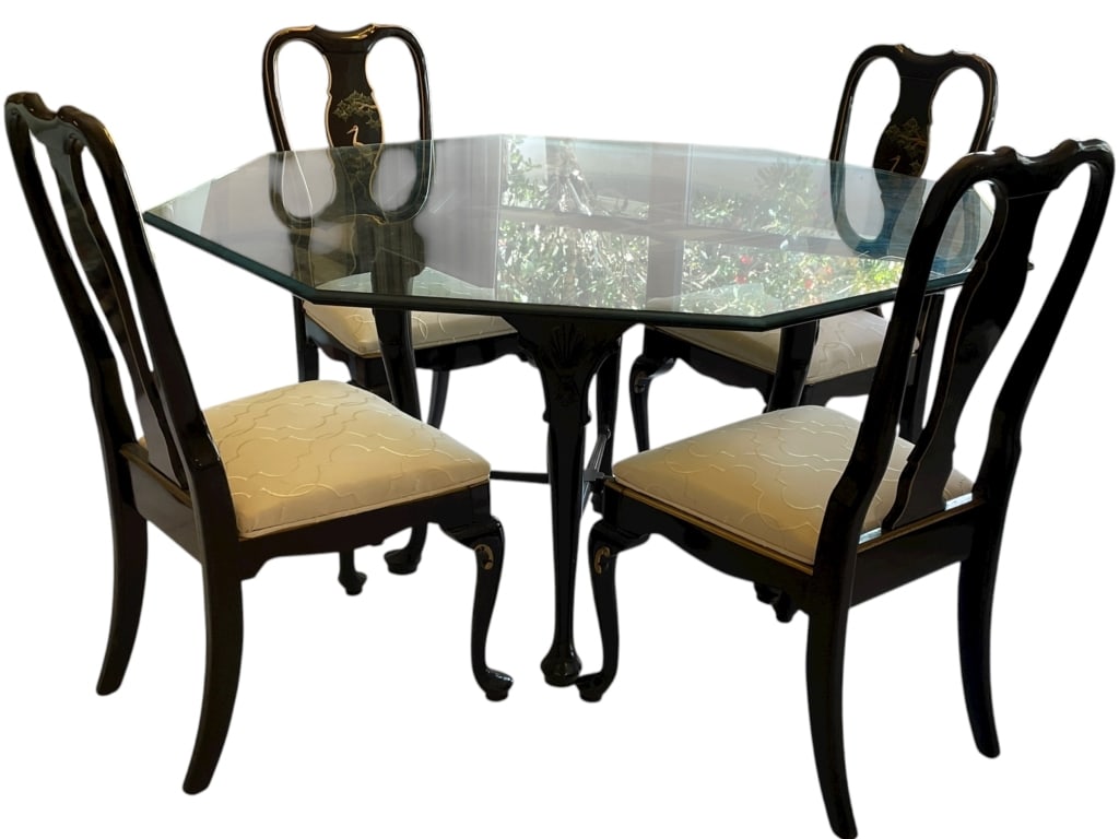 CENTURY BLACK LACQUER CHINOISERIE DINING SET (1 of 11)