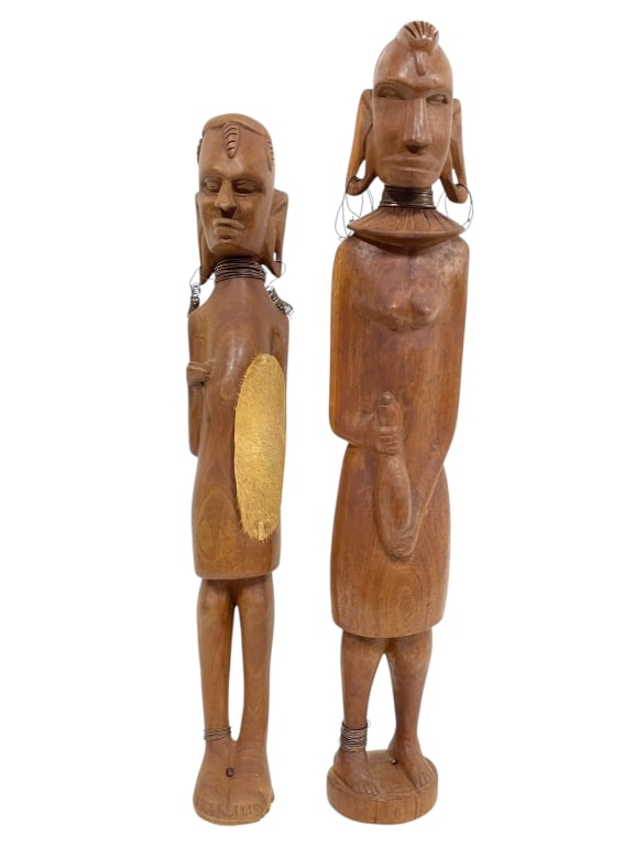 PAIR OF CARVED WOOD TRIBAL FIGURES 24" (1 of 5)