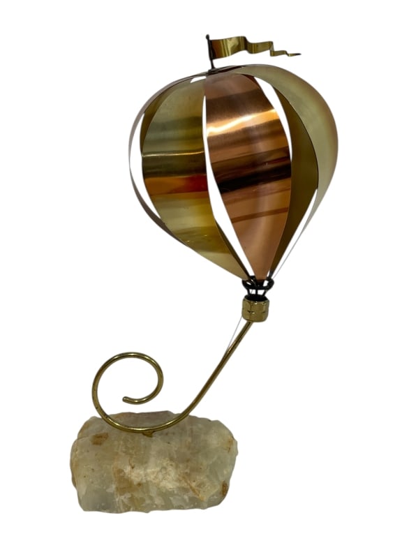 BRASS HOT AIR BALLOON SCULPTURE ON STONE BASE (1 of 3)