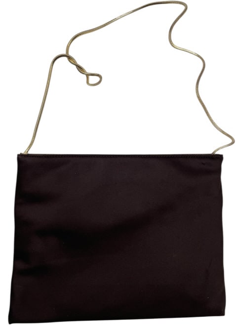 BROWN SATIN EVENING BAG W GOLD SNAKE CHAIN STRAP: *For ALTERNATIVE SHIPPING QUOTES or local pick up details, please visit www.dejavuauctionshipping.com* BROWN SATIN EVENING BAG W GOLD SNAKE CHAIN STRAP condition - Very Good pre owned SIZE-Approx 9"l