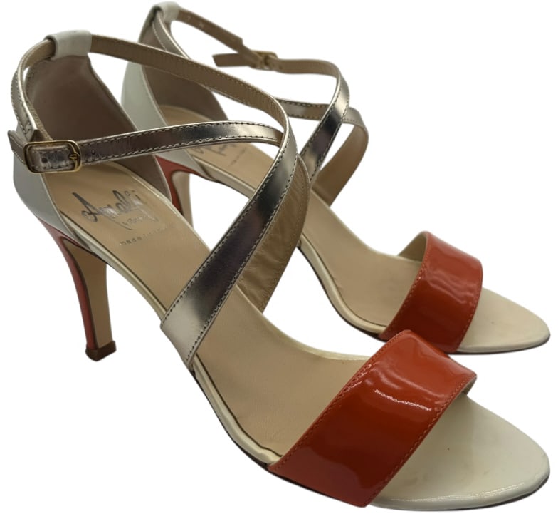 AMALFY LEATHER ORANGE AND GOLD SANDALS SZ 7 (1 of 5)
