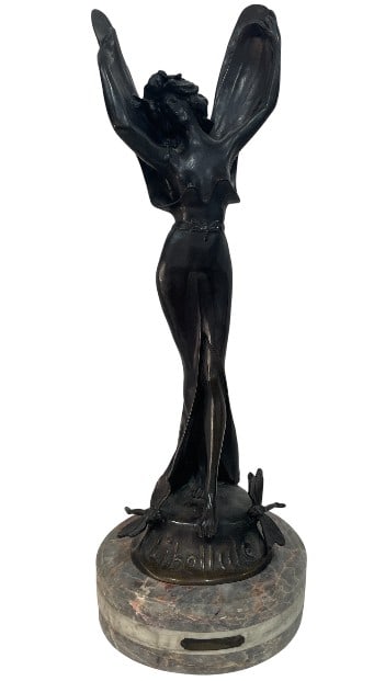 VTG "LIBELLULE" ART NOUVEAU STYLE SCULPTURE 22": ****for competitive shipping options please go to www.dejavuauctionshipping.com -VINTAGE "LIBELLULE" ART NOUVEAU STYLE BRONZE-FINISHED SCULPTURE -Very good pre owned condition -Approx 22"h x 8"w -The