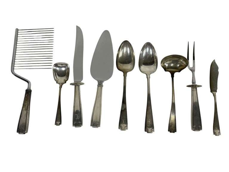 ETRUSCAN GORHAM STERLING SILVER SERVING PCS 680 G: ****for competitive shipping options please go to www.dejavuauctionshipping.com ETRUSCAN BY GORHAM STERLING SILVER SERVING PIECES – 9 PIECES TOTAL -Group of Gorham sterling silver serving pieces in