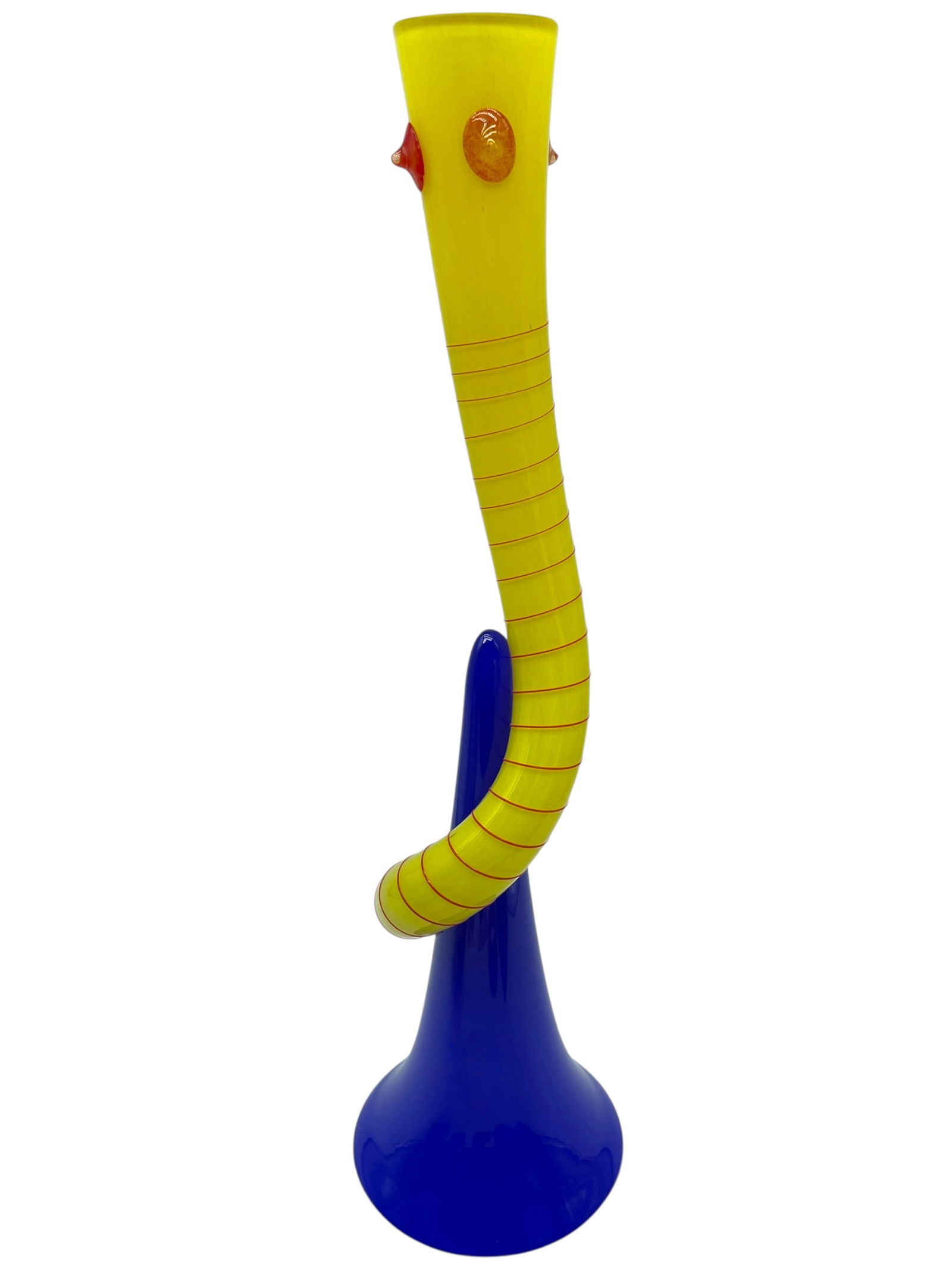 CZECH ART STYLE GLASS SCULPTURAL HORN VASE 23": ****for competitive shipping options please go to www.dejavuauctionshipping.com -KOSTA BODA STYLE CZECH ART GLASS SCULPTURAL HORN VASE, MODERNIST FORM -Striking hand-blown Kosta Boda Czech art glass v