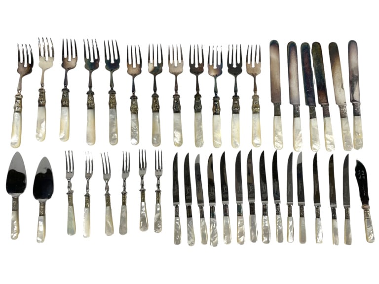 40 PIECE MOTHER-OF-PEARL HANDLE FLATWARE SET (1 of 12)