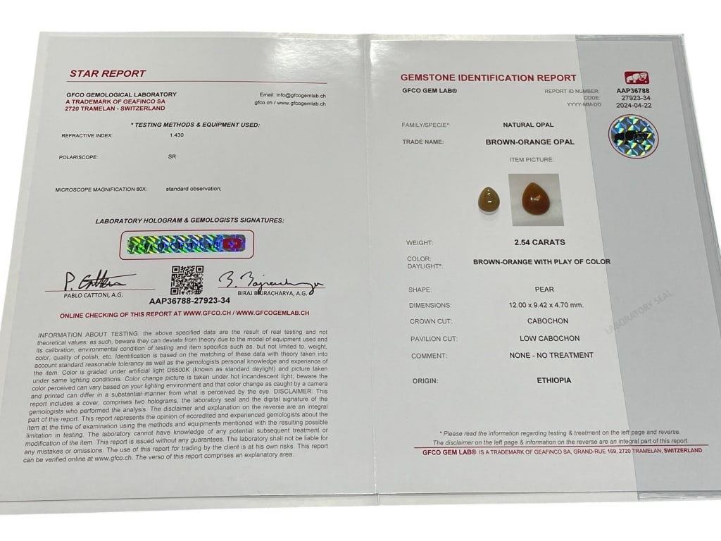 NATURAL BROWN-ORANGE OPAL CABOCHON 2.54 CARATS (1 of 2)