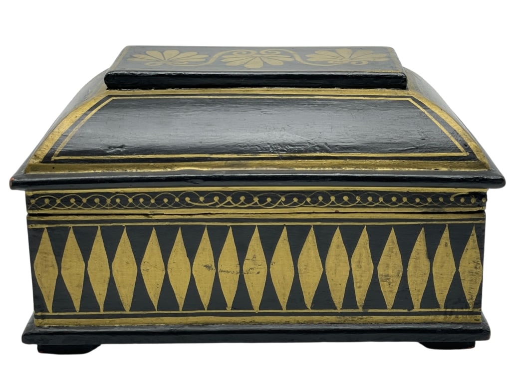 VINTAGE BLACK & GOLD GEOMETRIC DECORATIVE BOX 12" (1 of 7)
