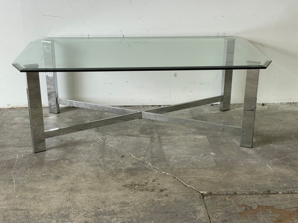CHROME AND GLASS RECTANGULAR COFFEE TABLE 50" - 3