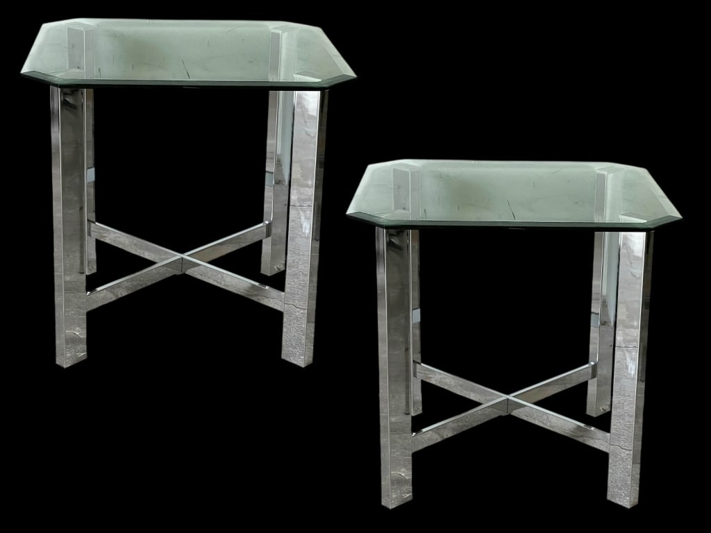PAIR OF MODERN CHROME AND GLASS END TABLES (1 of 6)