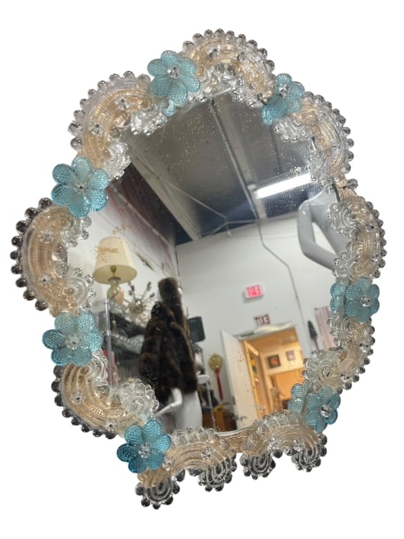 ANTIQUE PEACH & BLUE VENETIAN VANITY TABLE MIRROR (1 of 11)
