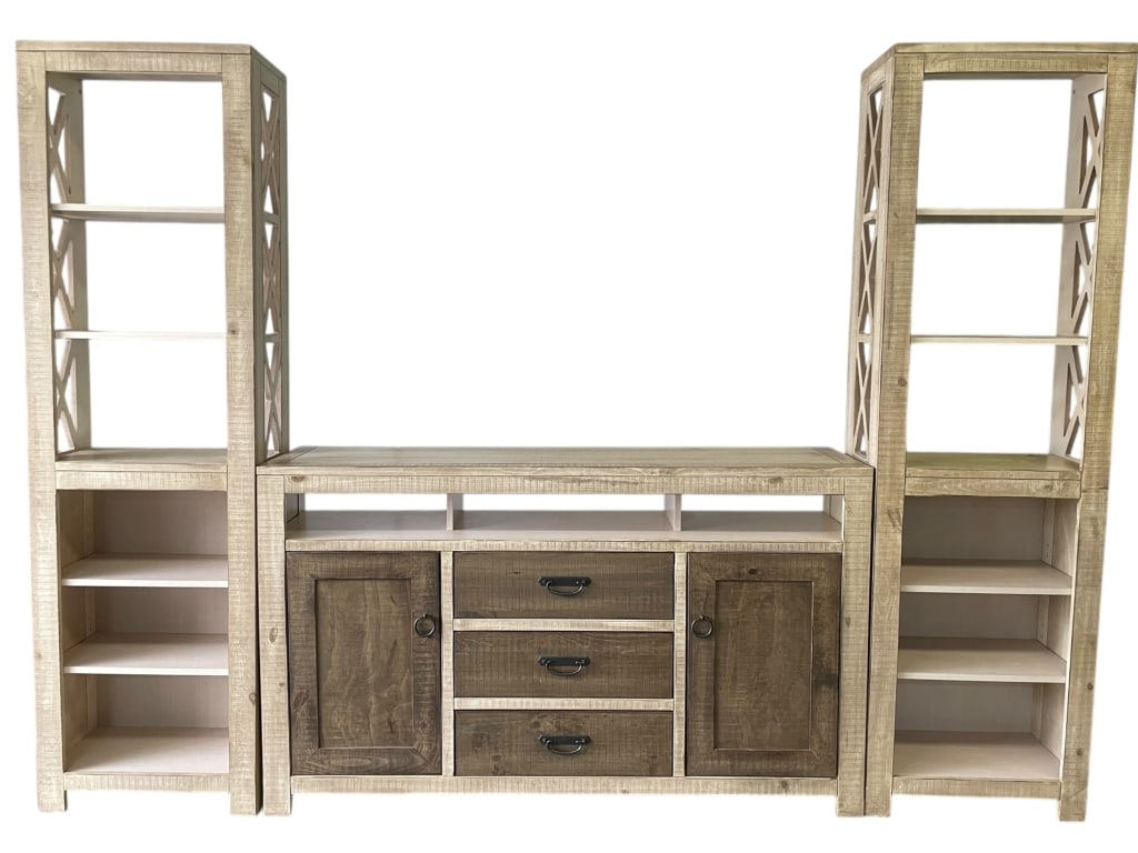RUSTIC MEDIA WALL UNIT WITH SIDE PIERS 114" (1 of 4)