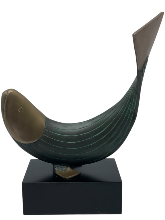 MODERNIST BRONZE & VERDIGRIS FISH SCULPTURE 15.5" (1 of 6)
