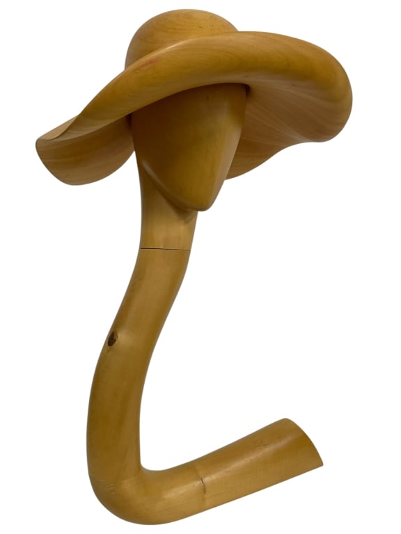 ALFREDO BINI CARVED WOOD HAT STAND SCULPTURE 30": *for competitive shipping options please go to www.dejavuauctionshipping.com -ALFREDO BINI FIRENZE CARVED WOOD HAT STAND SCULPTURE 30" X 14" X 12" APPROX -Mid-century modern carved wood sculpture mark