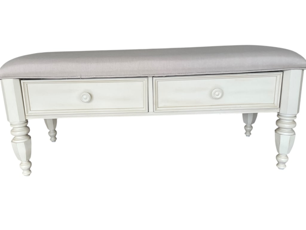 FRENCH COUNTRY IVORY UPHOLSTERED STORAGE BENCH (1 of 5)