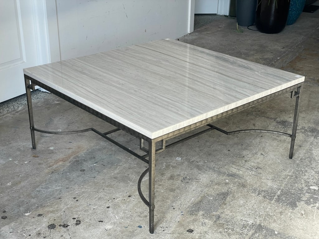RECTANGULAR MARBLE TOP COFFEE TABLE W METAL BASE - 5