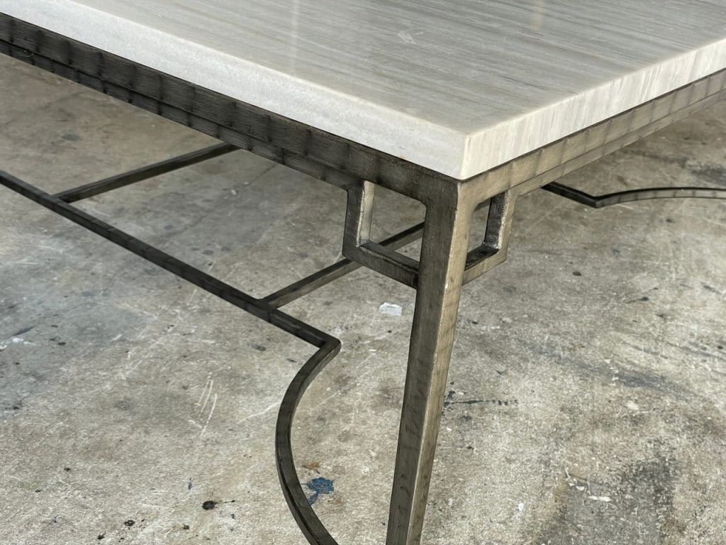 RECTANGULAR MARBLE TOP COFFEE TABLE W METAL BASE - 6