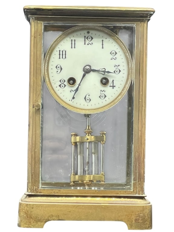 BRASS CARRIAGE CLOCK W ROMAN DIAL VISIBLE BALANCE (1 of 5)