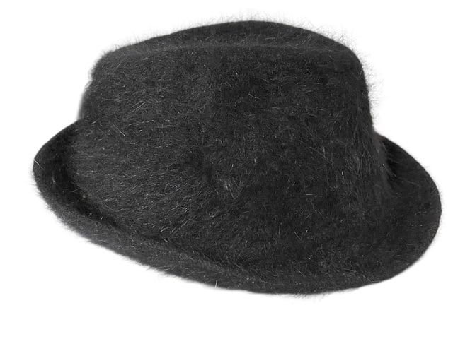VINTAGE DNY BLACK ANGORA FUZZY FURRY FEDORA HAT L (1 of 7)