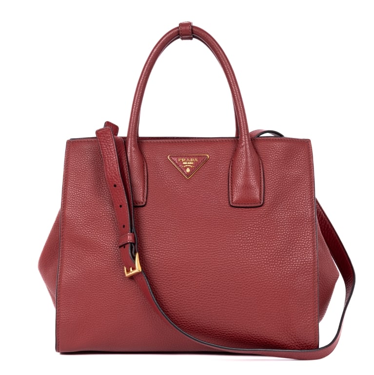 PRADA CROSSBODY TOTE BURGUNDY VITELLO DAINO LEATH (1 of 10)