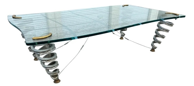 CONTEMPORARY GLASS COFFEE TABLE W SPIRAL LEGS 53" (1 of 8)
