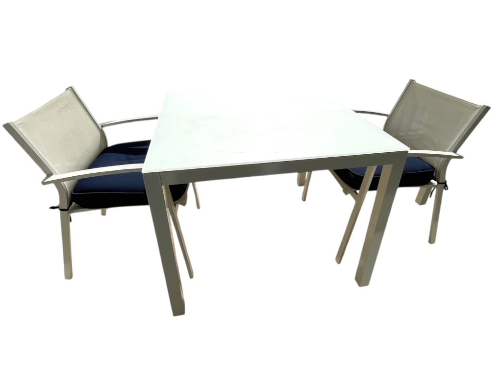 3-PIECE GARDEN ART OUTDOOR BISTRO DINING SET: 3-PIECE GARDEN ART OUTDOOR BISTRO DINING SET 2 OF 2 AVAILABLE -This contemporary outdoor set by Garden Art features a clean-lined aesthetic perfect for modern patios or decks. The ensemble includes a