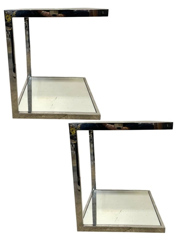 MODERN CHROME AND GLASS C-SHAPED SIDE TABLES (1 of 8)