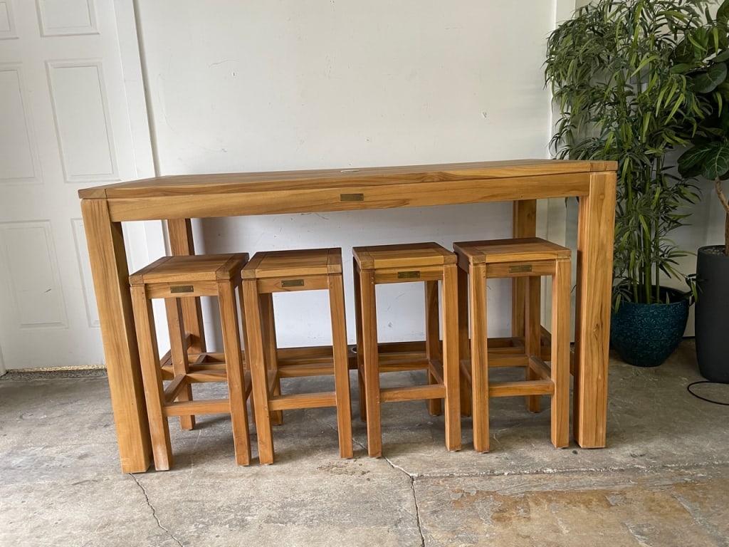 TEAK RECTANGLE BAR HEIGHT OUTDOOR DINING SET 71" - 3