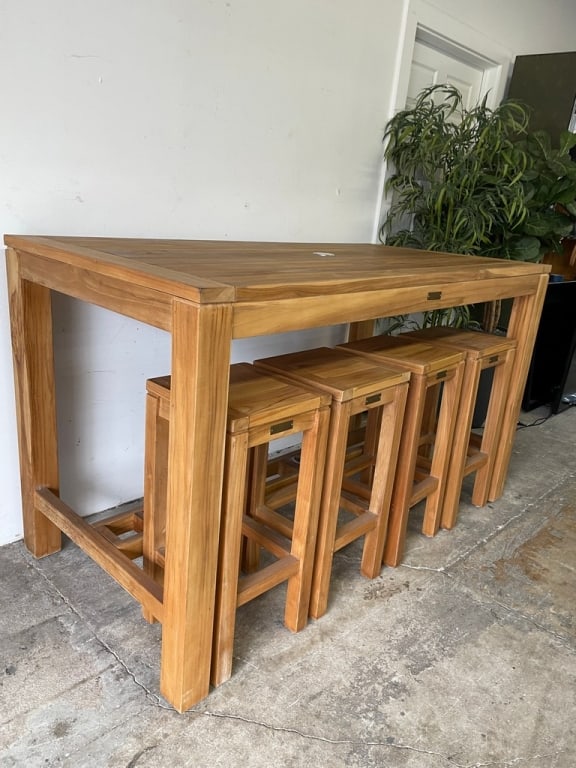 TEAK RECTANGLE BAR HEIGHT OUTDOOR DINING SET 71" - 5