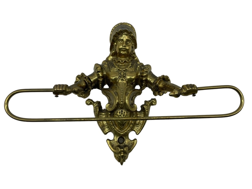 BRASS VICTORIAN STYLE FIGURAL TOWEL HOLDER 15" (1 of 5)