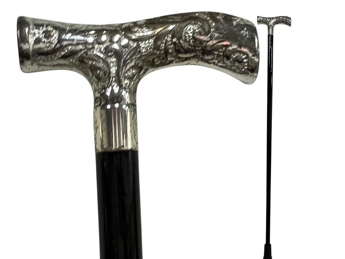 VINTAGE SILVER HANDLE WALKING CANE 36" (1 of 5)