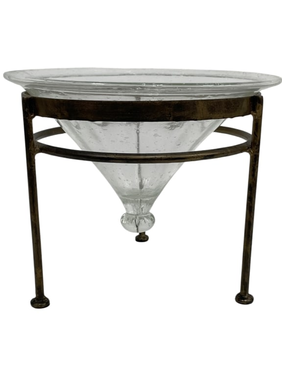 VINTAGE GLASS FUNNEL BOWL ON METAL STAND 12" (1 of 7)