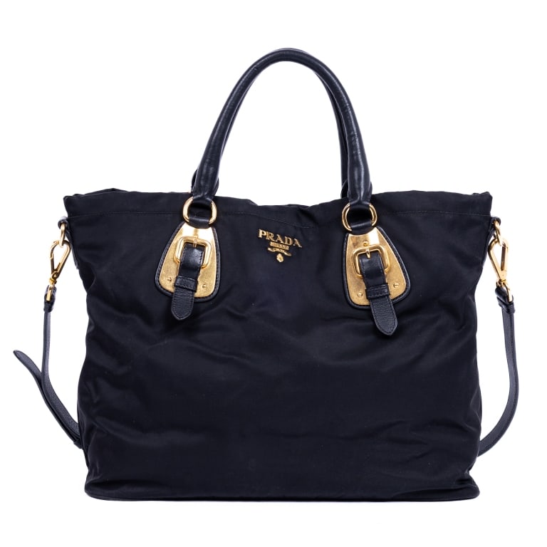 PRADA CROSSBODY SHOPPING TOTE BLACK TESSUTO NYLON: *For ALTERNATIVE SHIPPING QUOTES, please visit www.dejavuauctionshipping.com* Prada Crossbody Shopping Tote Black Tessuto Nylon Canvas Gold * COLOR: Black * PRODUCTION CODE: BN1902 / 172 * INCLUDED: S