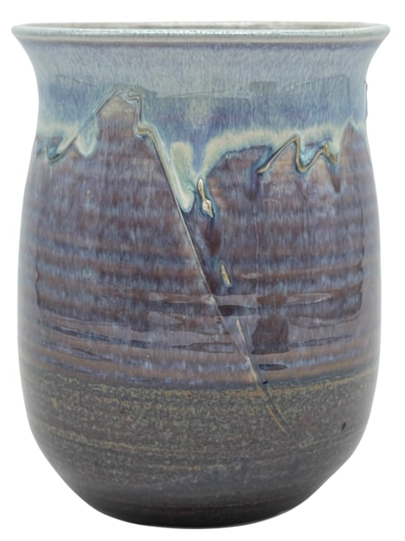 STUDIO ART POTTERY VASE WITH BLUE DRIP GLAZE (1 of 9)