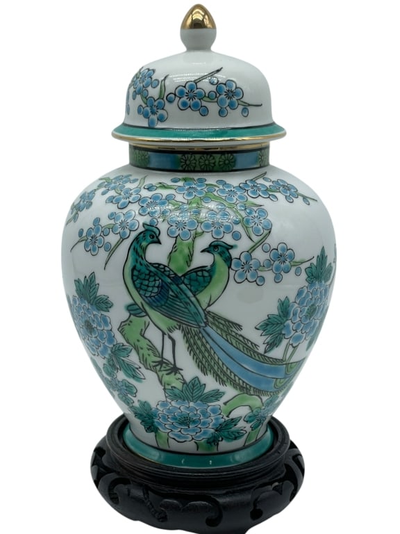 YAMAYO JAPAN LIDDED PORCELAIN JAR W PHOENIX 8" (1 of 7)