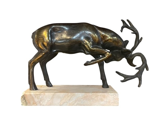 VINTAGE FRENCH ART DECO BRONZE STAG DEER ON MARBLE (1 of 7)