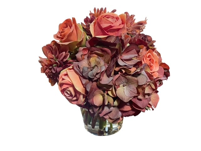 GORGEOUS BALL OF FAUX RED ROSES IN FAUX WATER VASE (1 of 5)