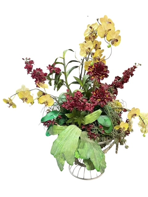 FAUX FLOWER ARRANGEMENT IN WIRE BASKET OVER 30" (1 of 6)