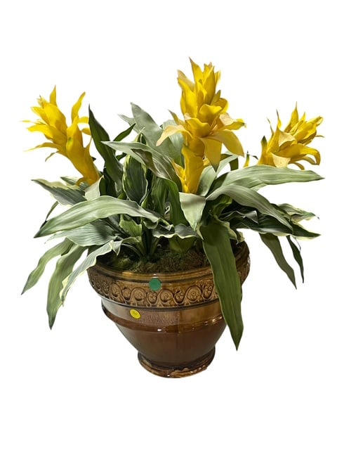 ARTIFICIAL YELLOW FULL BLOOM BROMELIAD IN POTTERY (1 of 6)