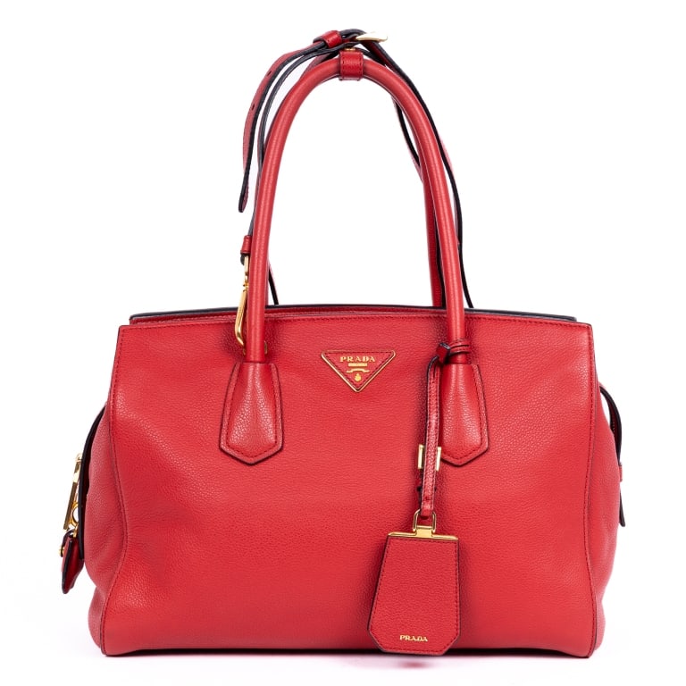 PRADA CABAS TOTE RED SOFT CALFSKIN LEATHER GOLD (1 of 10)